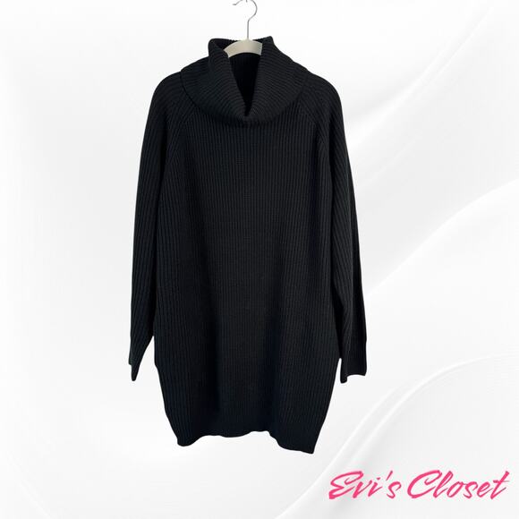 Women's Black Knit Sweater Dress Cowl Neck 100% Acrylic Sz M - Picture 2 of 6
